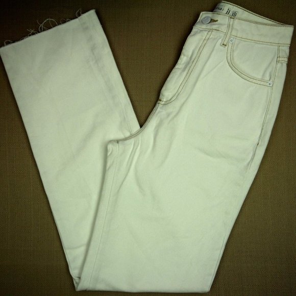 Re-Styld High Waist Straight Leg Jeans Women's Size 2 Raw Hem White Denim - Picture 2 of 9